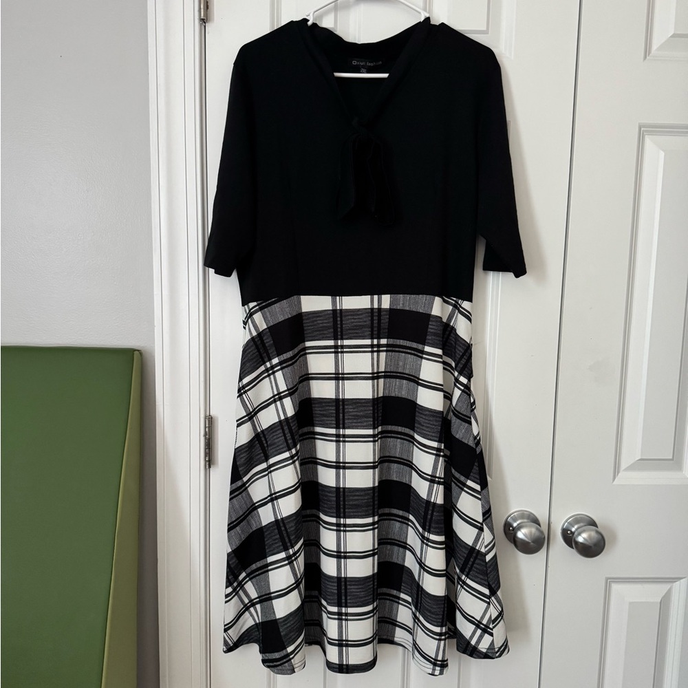 Black and White Checkered Midi Dress